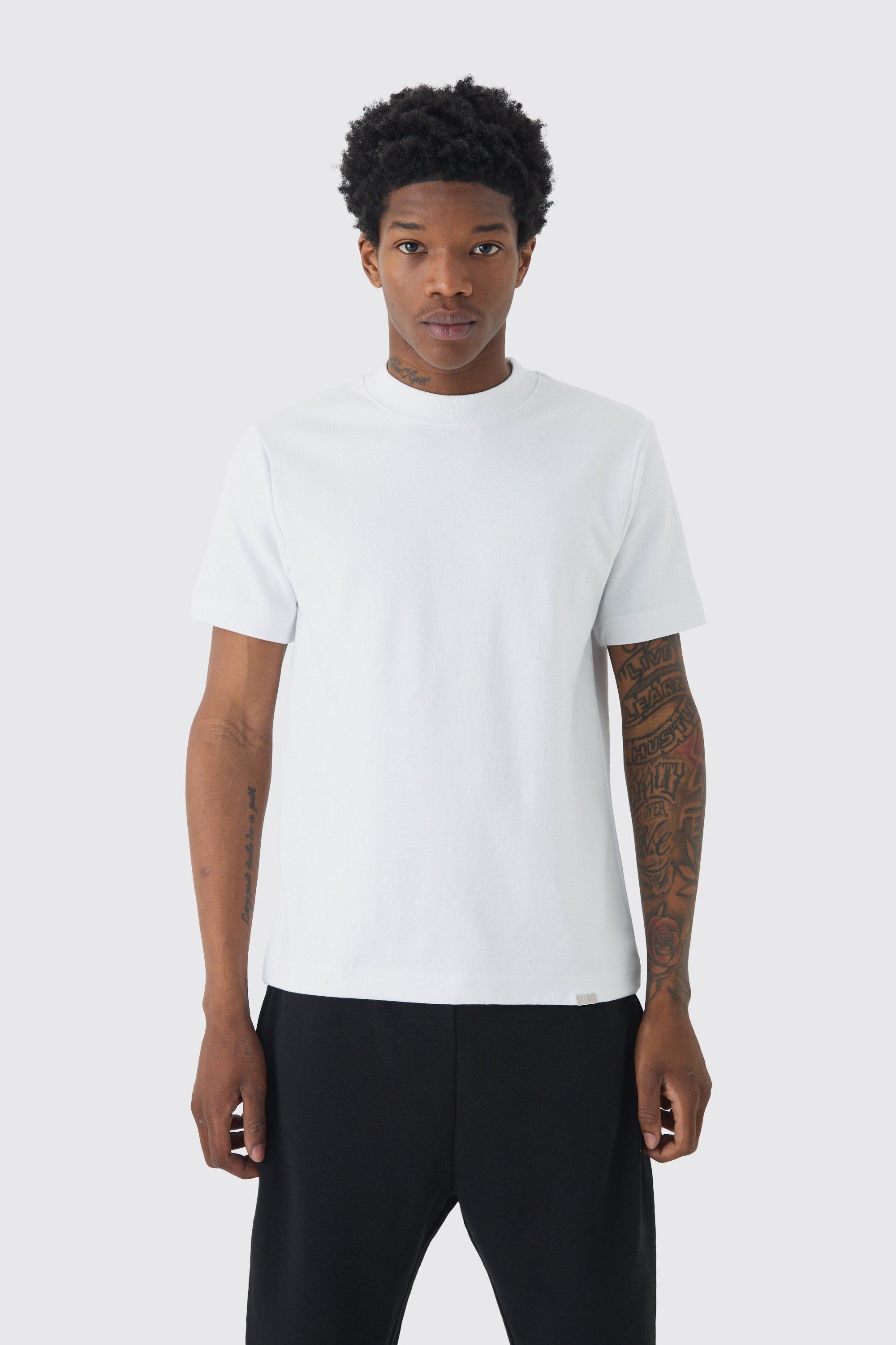 Man Slim Fit Extended Neck Heavy Interlock T-shirt | boohooMAN USA Product Image