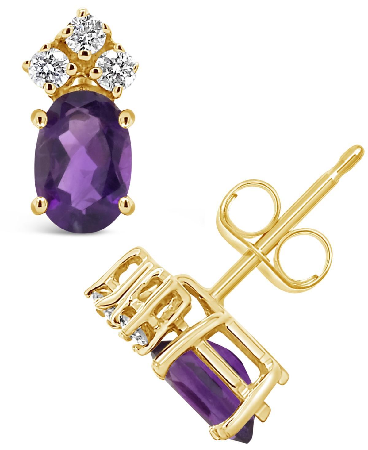 Amethyst (7/8 ct. t.w.) and Diamond (1/8 ct. t.w.) Stud Earrings in 14K Yellow Gold Product Image