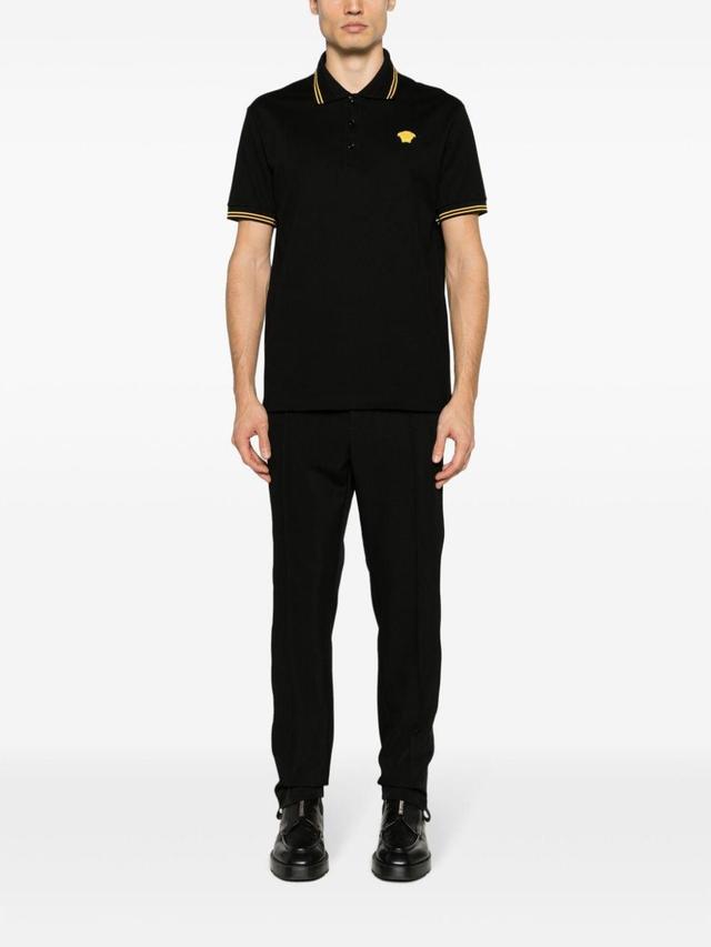 Medusa Head-embroidered Cotton Polo Shirt In Black Product Image