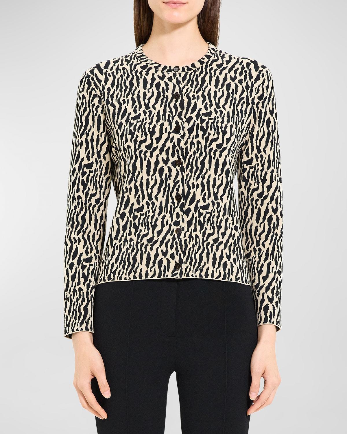 Womens Animal-Print Jacquard Cotton Cardigan Product Image