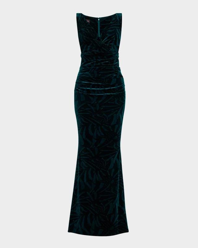 Palm Leaf Velvet Sleeveless Gown Product Image