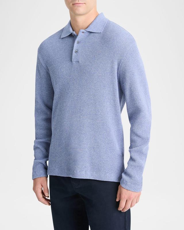 Vince Sunfaded Thermal Long Sleeve Polo (Carbon/Off White) Men's Short Sleeve Knit Product Image