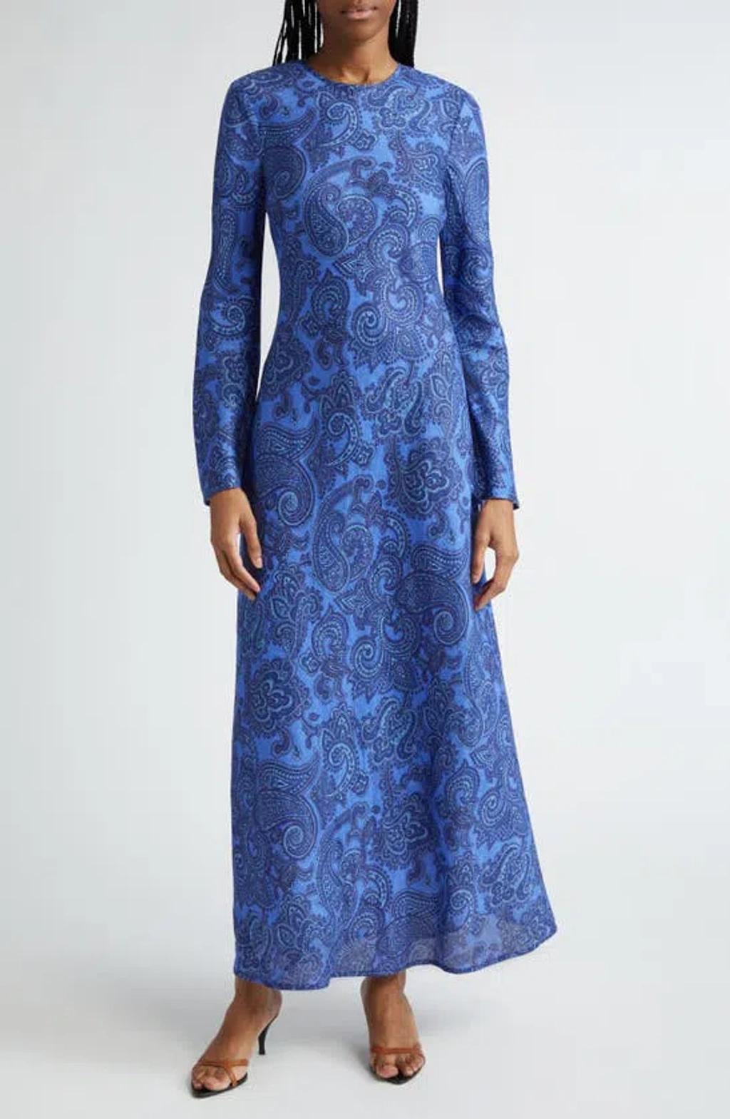 ZIMMERMANN Ottie Backless Linen Bias-cut Maxi Dress In Blue Paisley Product Image