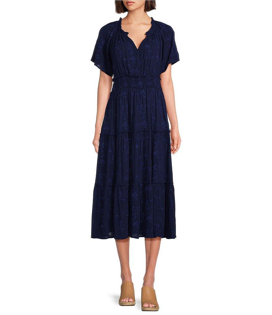 Nurture by Westbound Flutter Sleeve Smocked Waist Tiered Midi Dress product image