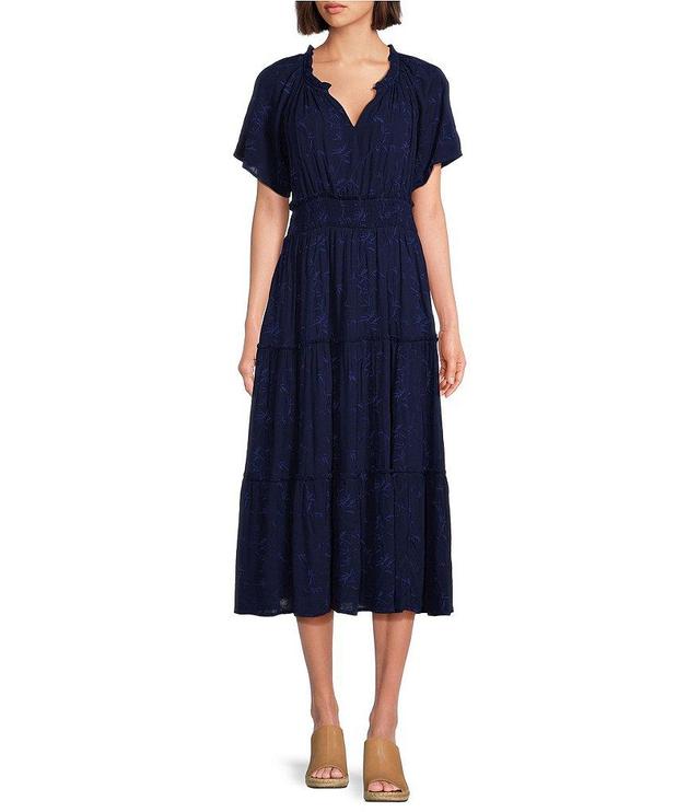 Nurture by Westbound Petite Size Flutter Sleeve Smocked Waist Tiered Midi Dress Product Image