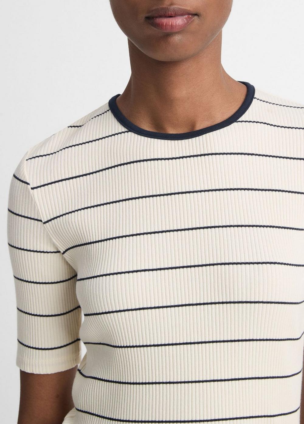 Striped Ribbed Stretch-Cotton Elbow-Sleeve T-Shirt Product Image