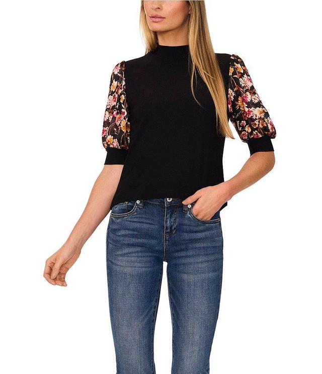 CeCe Mock Neck Short Puffed Sleeve Blouse Product Image