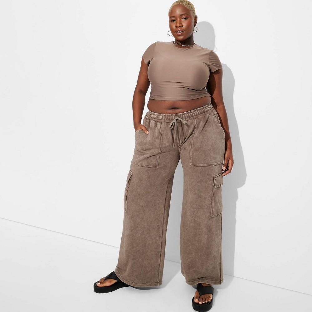 Womens High-Rise Wide Leg Baggy Cargo Sweatpants - Wild Fable Pewter 4X Product Image