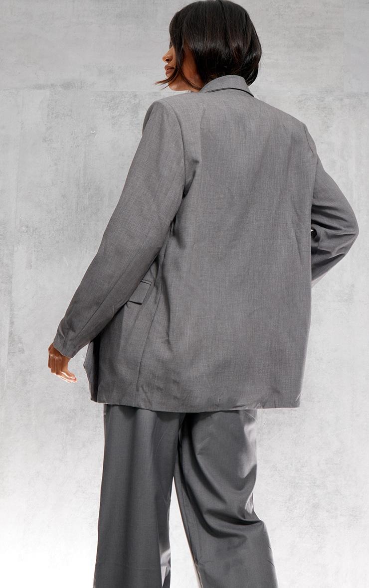 Grey Textured Look Shoulder Padded Oversized Blazer Product Image