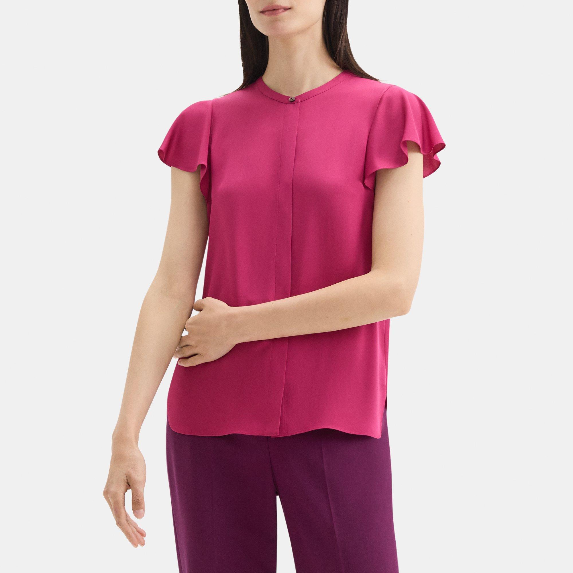 Silk Georgette Ruffled Sleeve Top | Theory Outlet Product Image