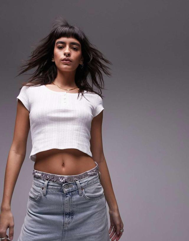 Topshop pointelle cropped tee in white Product Image