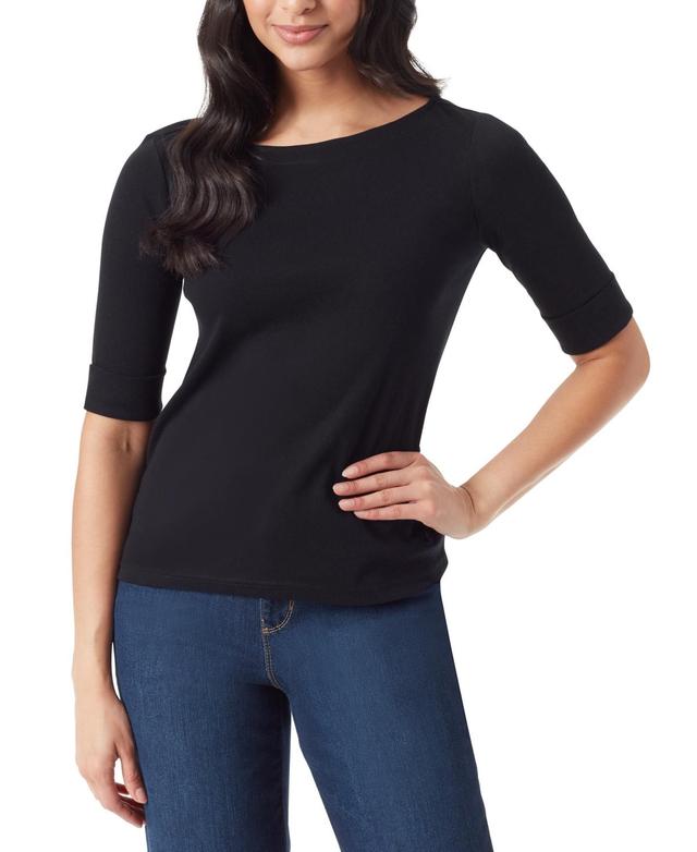 Gloria Vanderbilt Womens Alanis Boat Neck Elbow-Sleeve T-Shirt Product Image