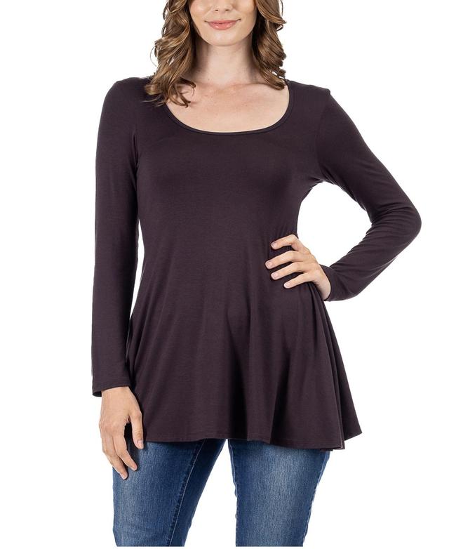 24seven Comfort Apparel Womens Long Sleeve Swing Style Flare Tunic Top Product Image