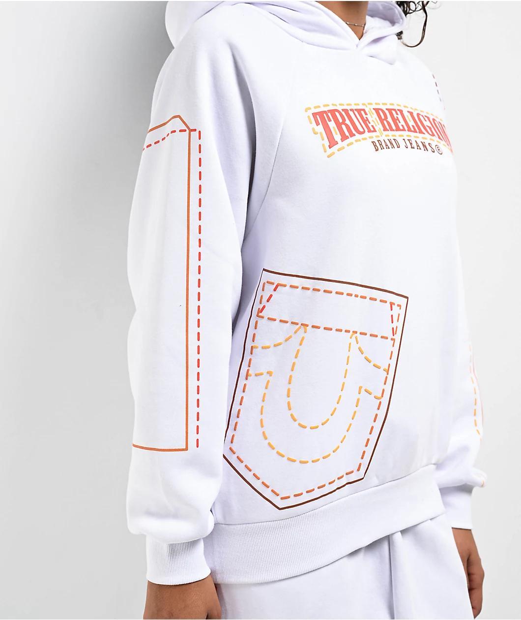 True Religion Big T Puff Print Boyfriend White Oversized Hoodie Product Image