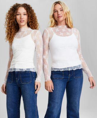 Women's Floral-Lace Mock-Neck Top, Created for Macy's Product Image