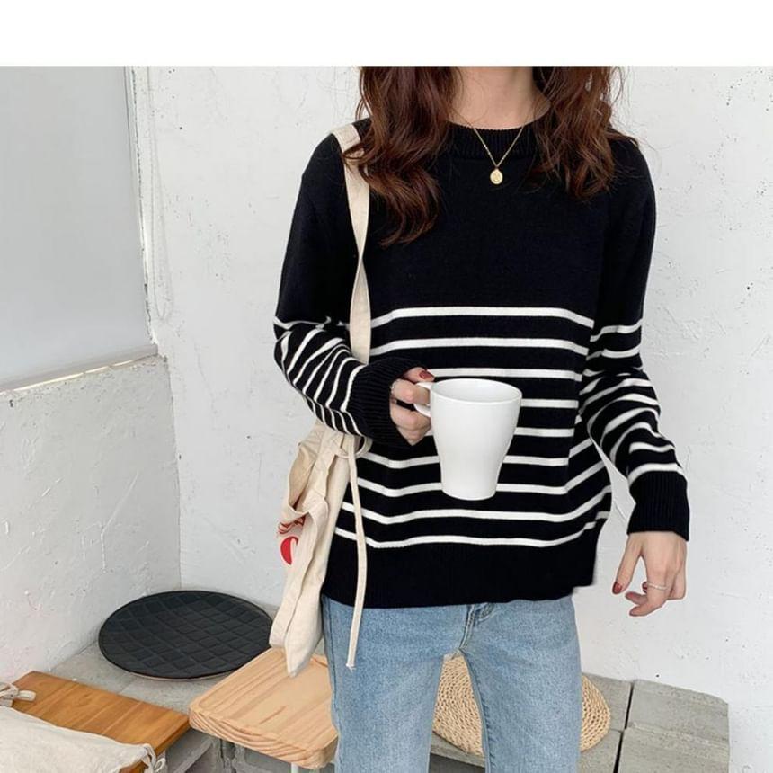 Crew Neck Striped Sweater Product Image