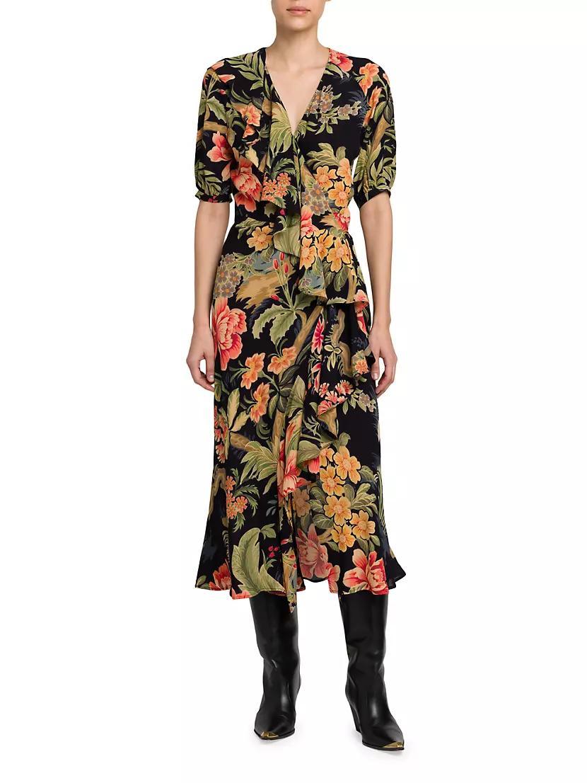 Floral Ruffled Wrap Midi-Dress Product Image