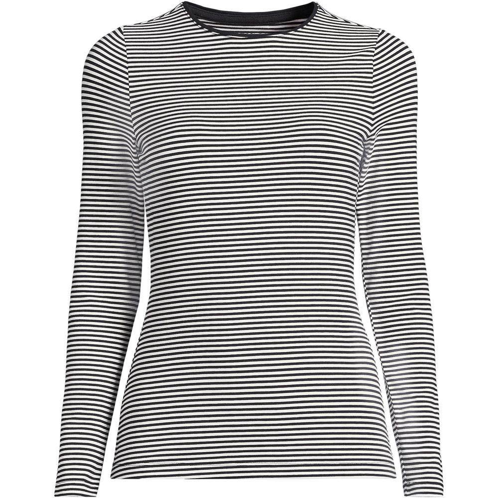 Lands' End Women's Lightweight Jersey Skimming Long Sleeve Crew Neck T-shirt - Large - Black Micro Stripe Product Image