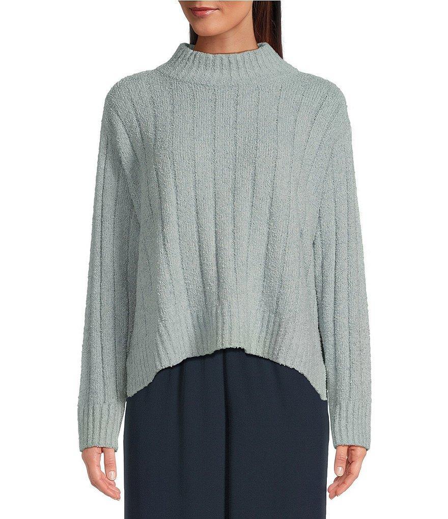 Eileen Fisher Cotton Fluff Ribbed Turtleneck Long Sleeve Cropped Boxy Sweater Product Image