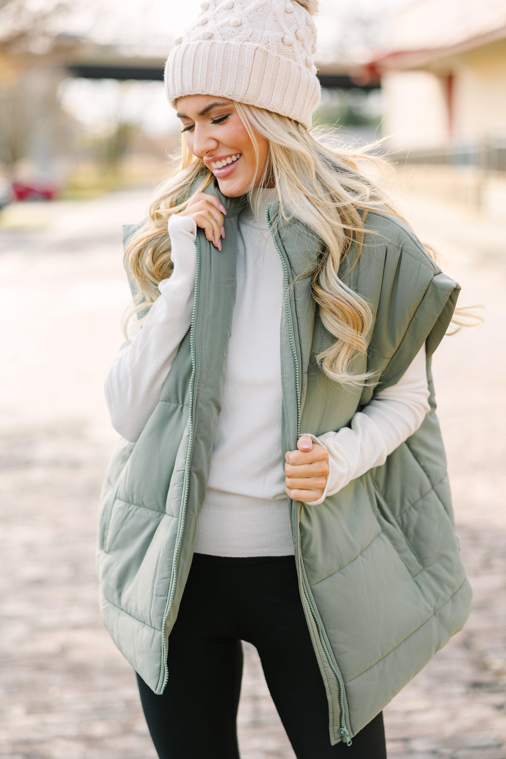 Make You Happy Army Green Quilted Vest Female product image