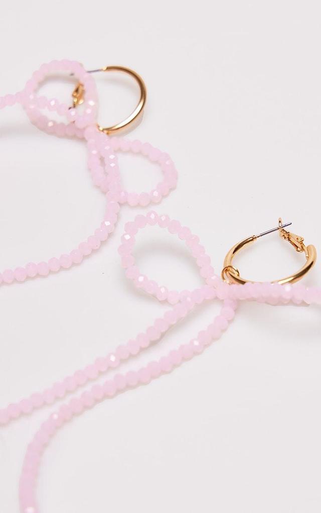 Pink Beaded Large Bow Hoop Earrings Product Image