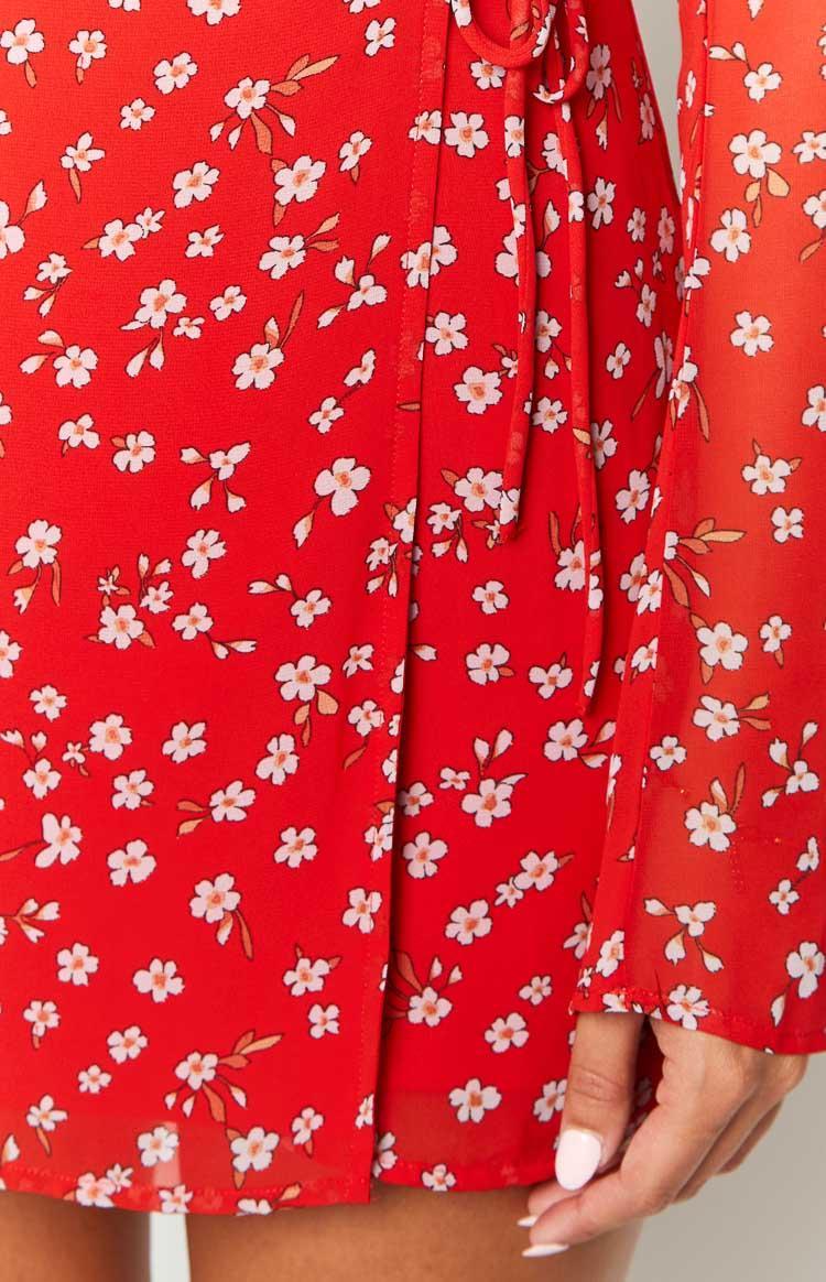 Goldie Red Floral Long Sleeve Mini Dress Product Image