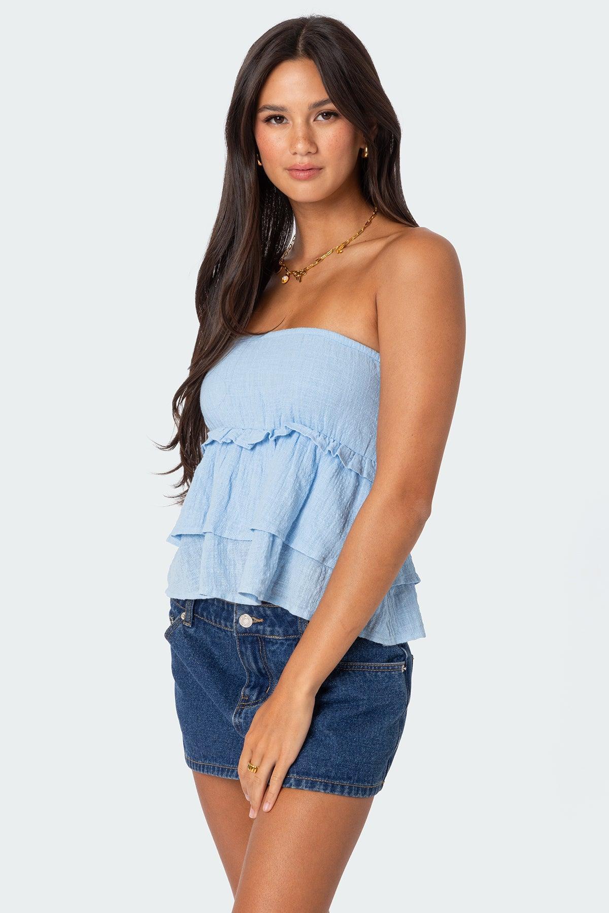 Linen Look Strapless Peplum Top Product Image