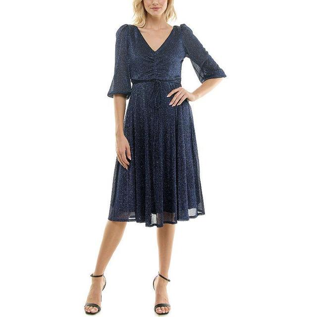 Womens Gabby Skye Fit And Flair V-Neck Midi Dress Blue Product Image