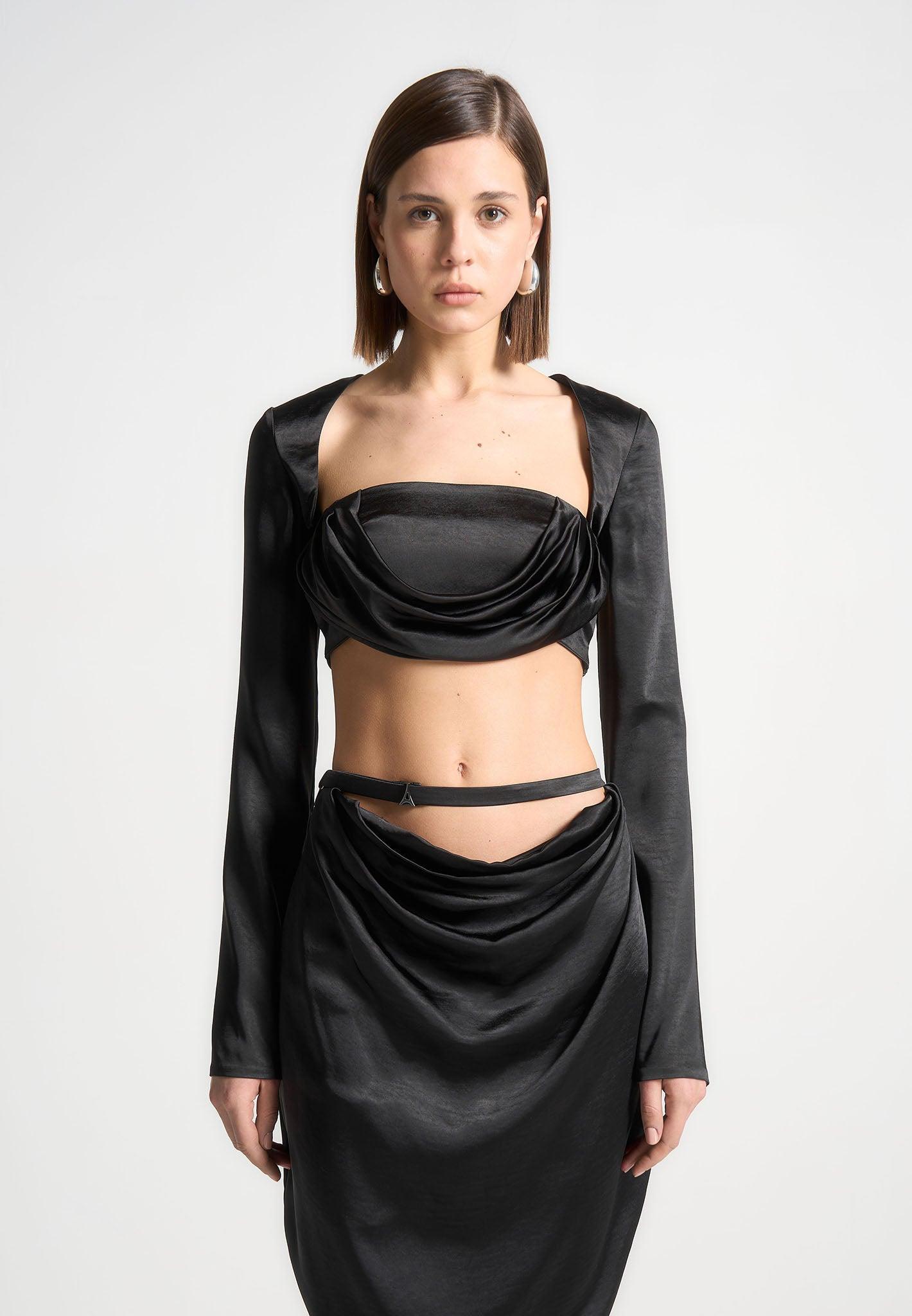 Satin Drape Bandeau Bolero Top - Black Female Product Image