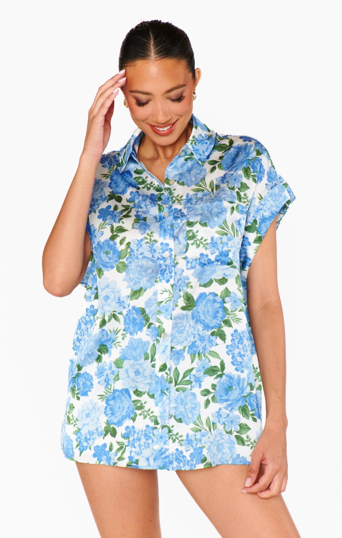 Best Day Button Up ~ Cottage Floral Blue Product Image