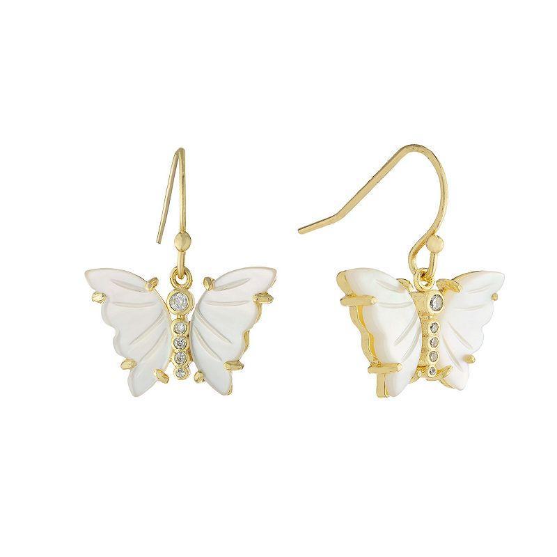 Main and Sterling Mother-of-Pearl & Cubic Zirconia Butterfly Earrings, Womens, Silver Tone Product Image