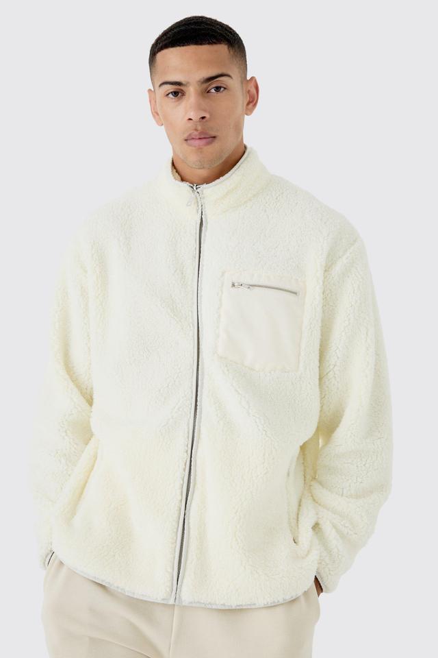 Oversized Contrast Borg Jacket | boohooMAN USA Product Image