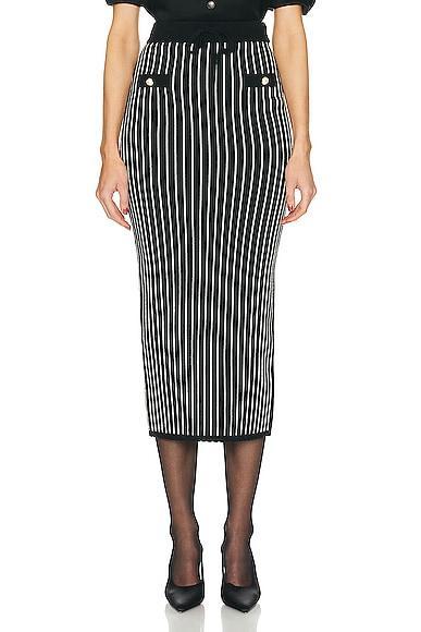 Alessandra Rich Pinstripe Knitted Midi Skirt in Black Product Image