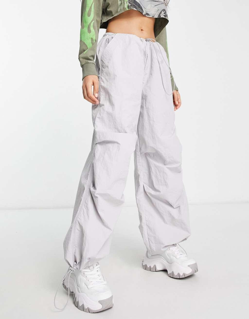 ASOS DESIGN Petite parachute cargo pants in gray Product Image