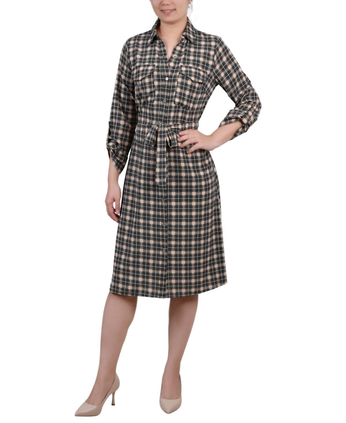 Womens 3/4 Sleeve Roll Tab Shirtdress with Belt Product Image