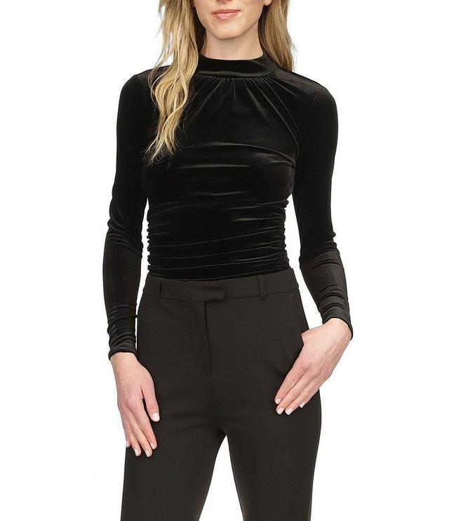 Michael Kors Stretch Velvet Long Sleeve Mock Neck Ruched Top Product Image