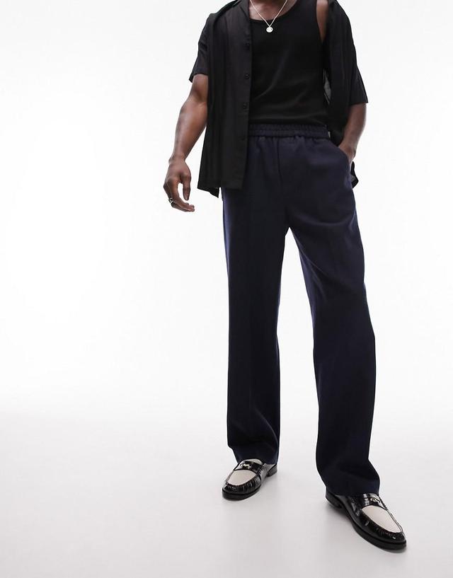 Topman wide leg wool mix elasticated waistband pants Product Image