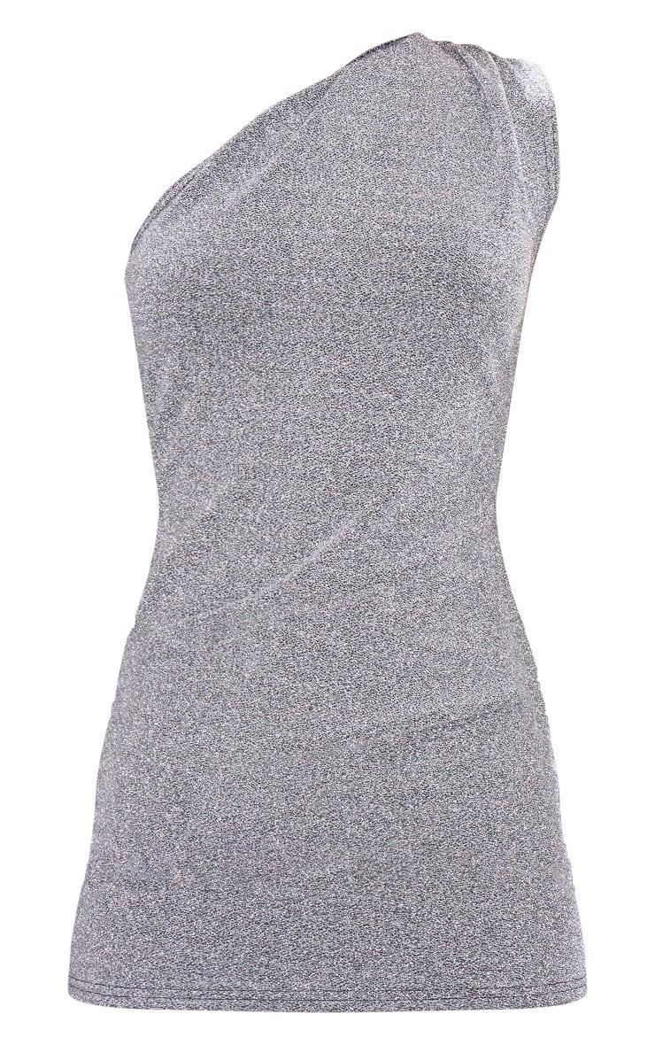 Silver Glitter Textured One Shoulder Bodycon Dress Product Image