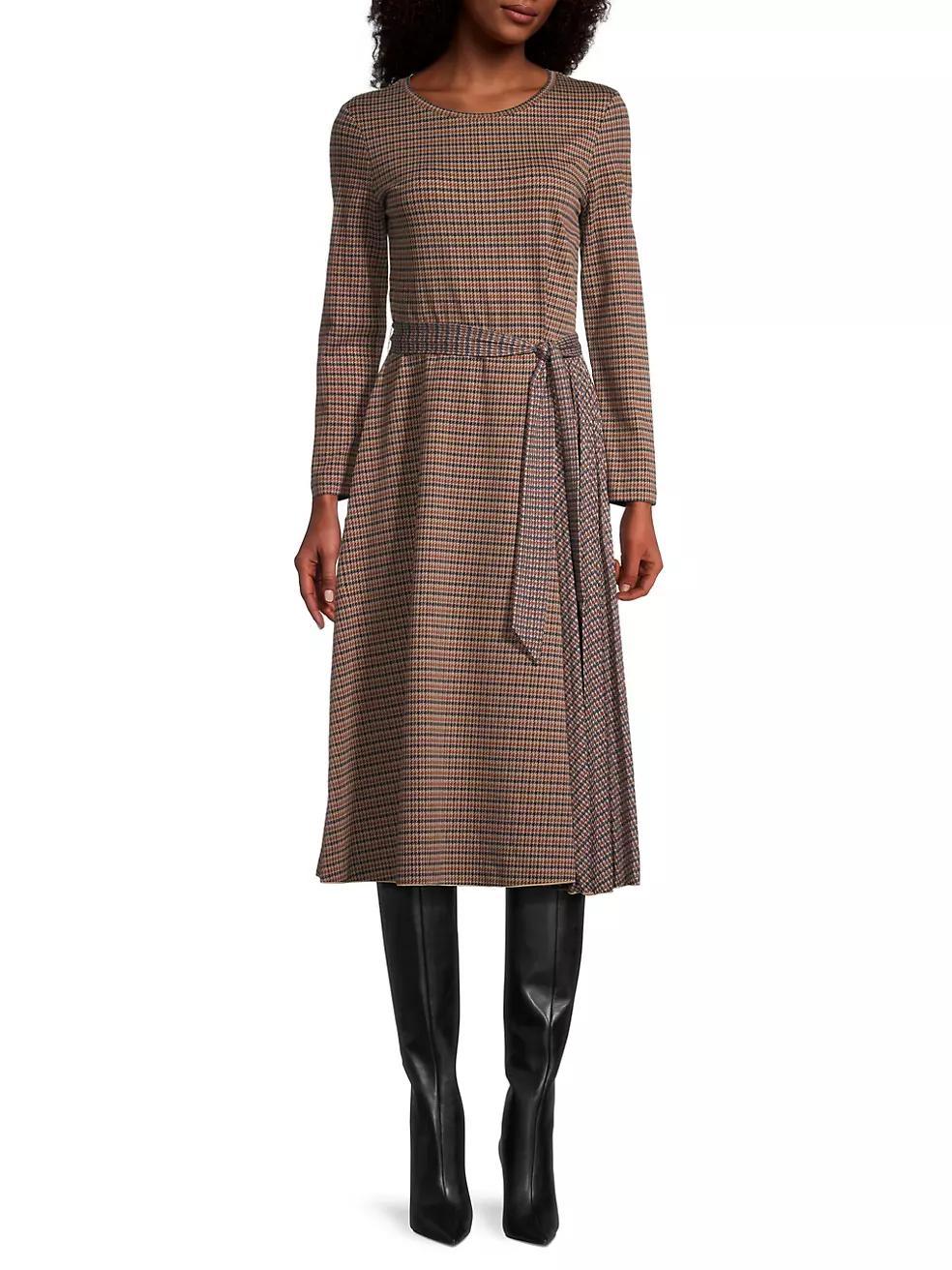 Plaid Cotton-Blend Tie-Waist Midi-Dress Product Image