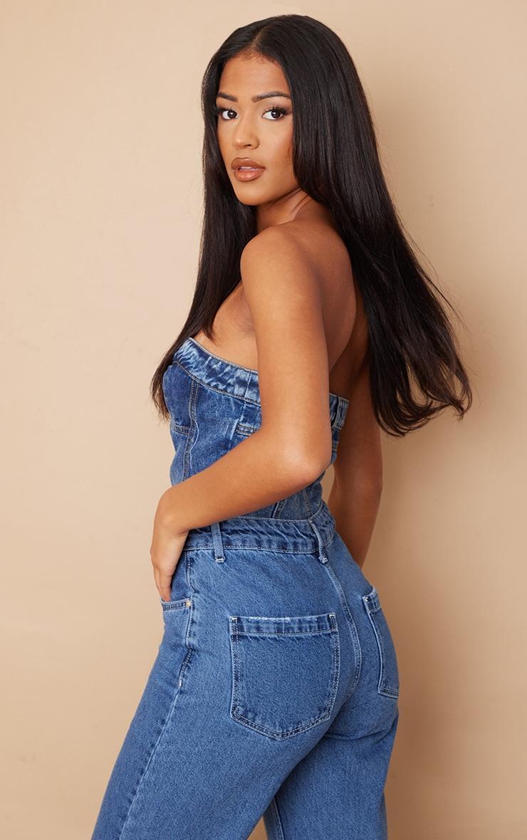 Tall Mid Blue Acid Wash Denim Button Up Corset Top Product Image