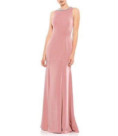 Mac Duggal Beaded Jeweled Crew Neck Sleeveless Sheath Gown Product Image