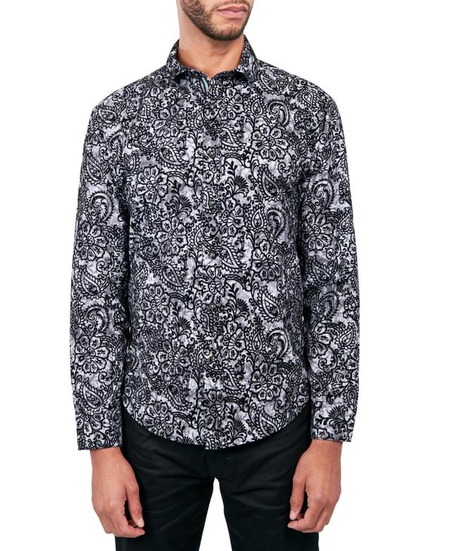 Society of Threads Mens Regular Fit Non-Iron Perfromance Stretch Flocked Paisley Button-Down Shirt Product Image