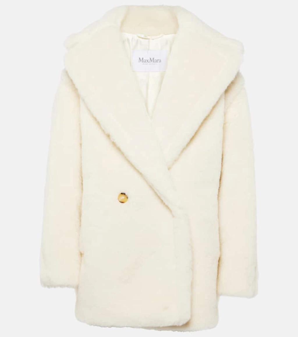 Womens White Espero Double-breasted Wool-blend Coat product image