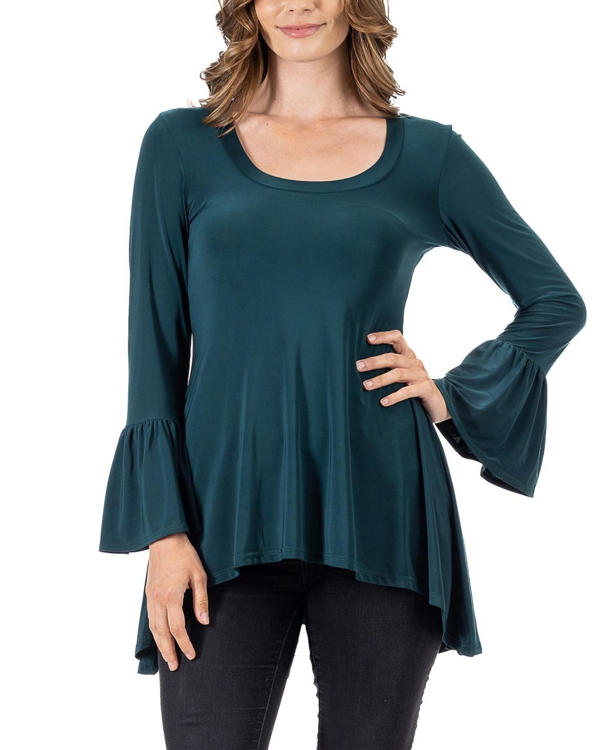 24seven Comfort Apparel Womens Long Bell Sleeve High Low Tunic Top Product Image