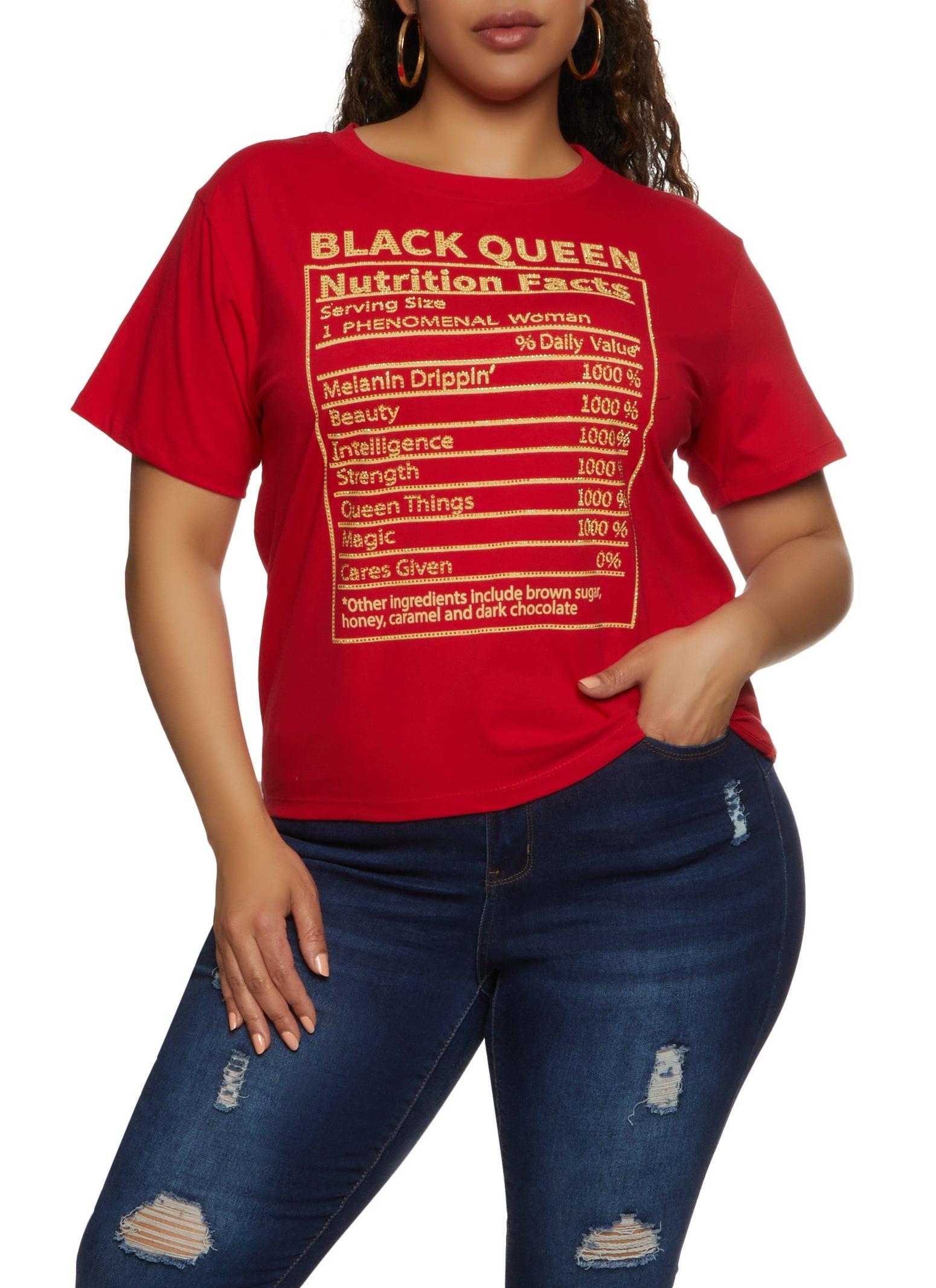 Womens Plus Size Black Queen Rhinestone Graphic Tee Product Image