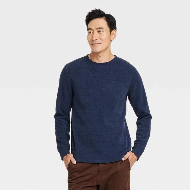 Mens Long Sleeve Textured Crewneck T-Shirt - Goodfellow & Co Dark Blue Product Image