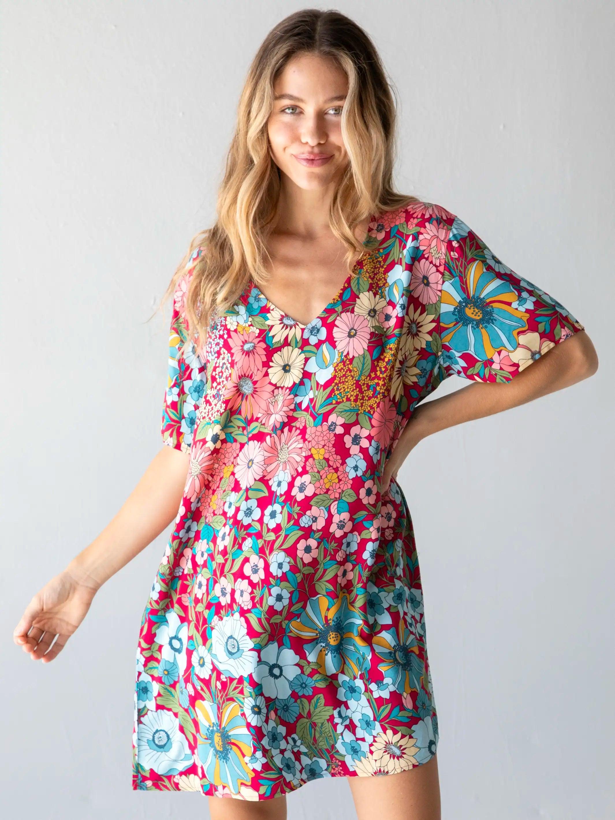 Claire Mini Dress - Blue Red Floral product image