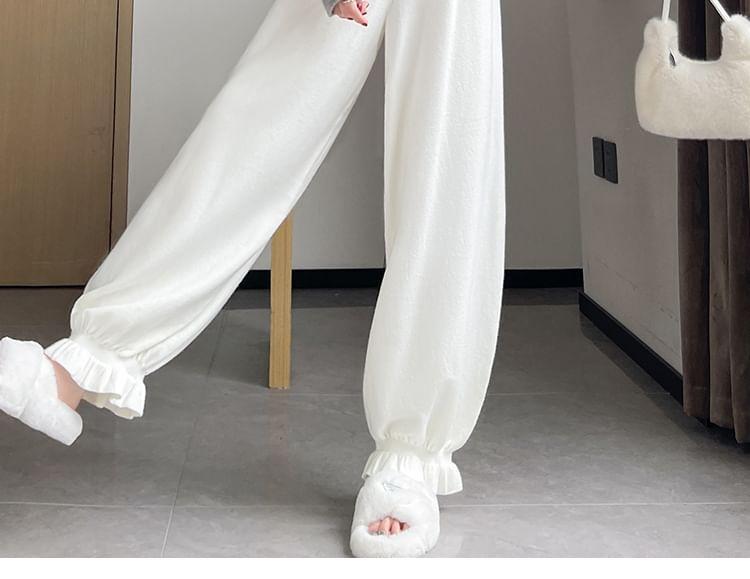 High Rise Plain Ruffle Hem Harem Knit Pants Product Image