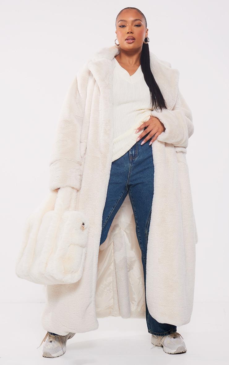 Plus Cream Faux Fur Maxi Coat Product Image