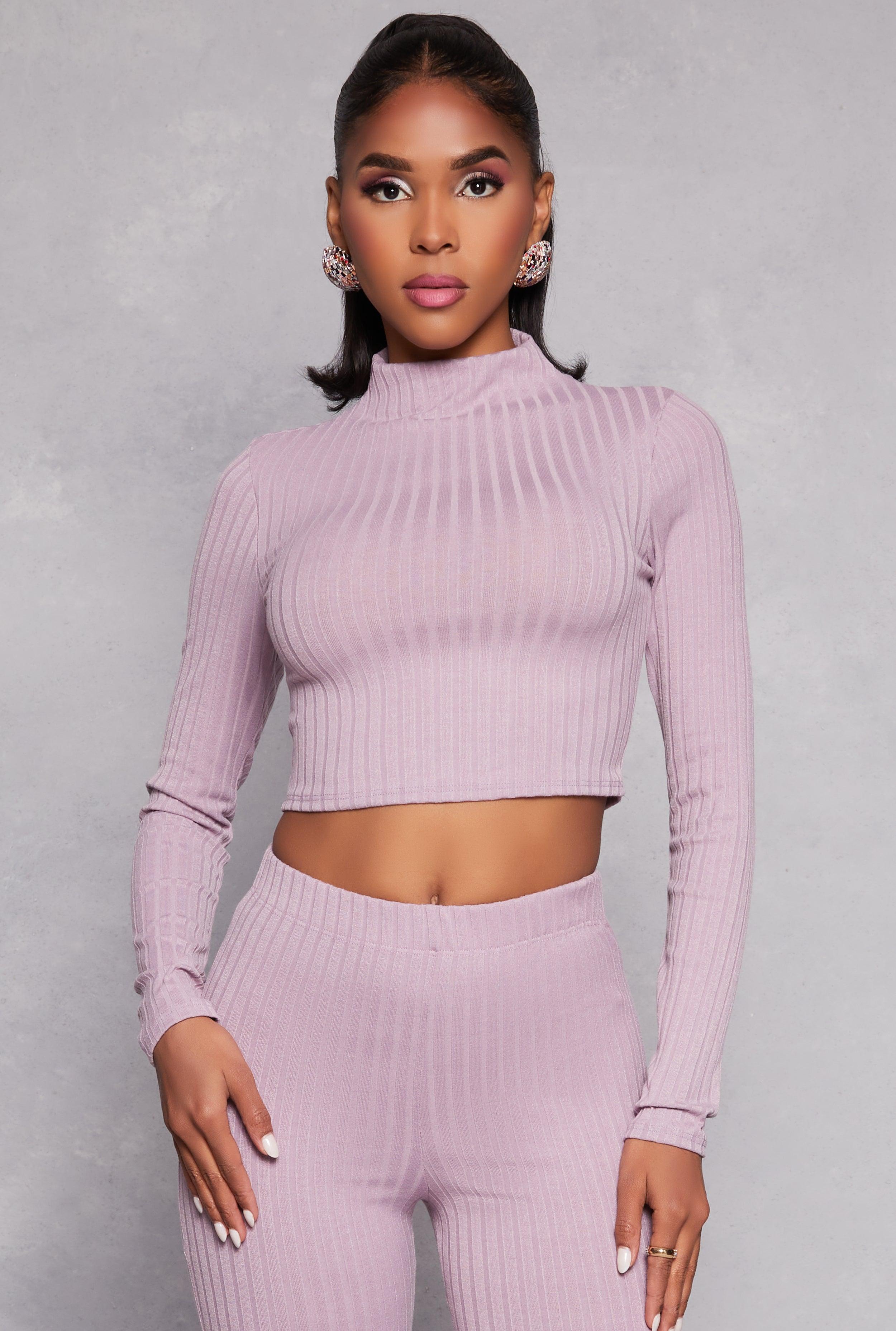 Womens Ribbed Knit Mock Neck Crop Top Product Image